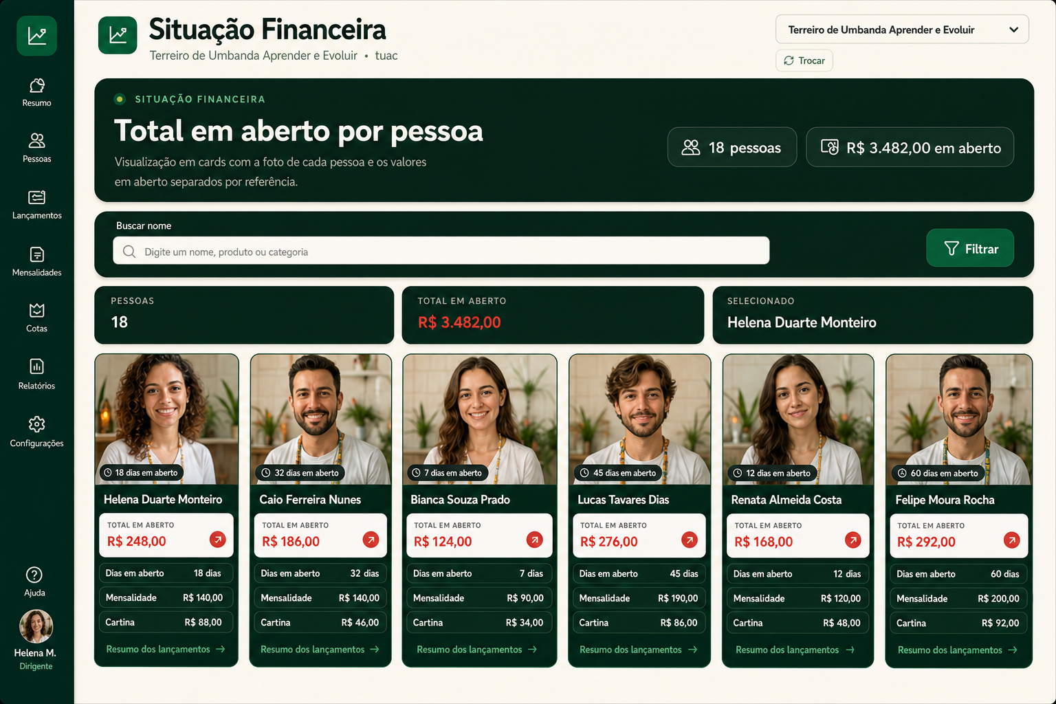 Tela de situa&ccedil;&atilde;o financeira